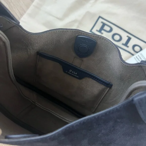 Ralph Lauren Polo ID Shoulder Bag Small Navy Suede - Picture 7 of 11